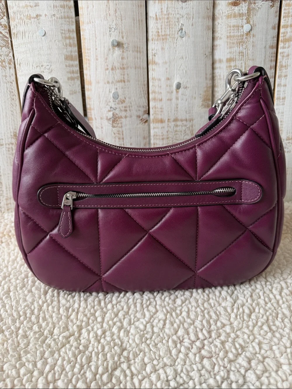 Coach Teri Hobo With Puffy Diamond Quilting Deep Berry